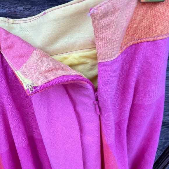 Liz Claiborne Vintage Cotton Oversized Plaid Gypsy Skirt, Pink Orange Yellow | M - Picture 4 of 8